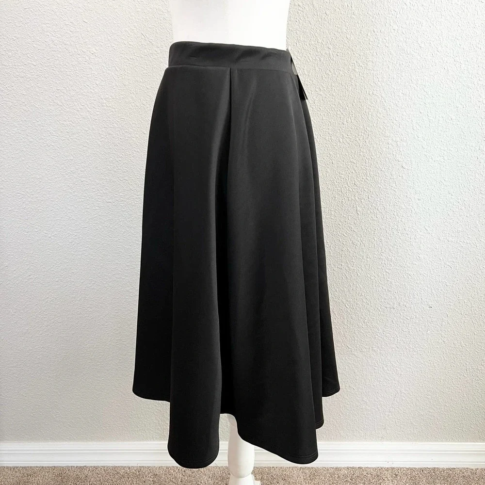 CHRIS & Carol Black A-Line Elastic Waist Midi Skirt M